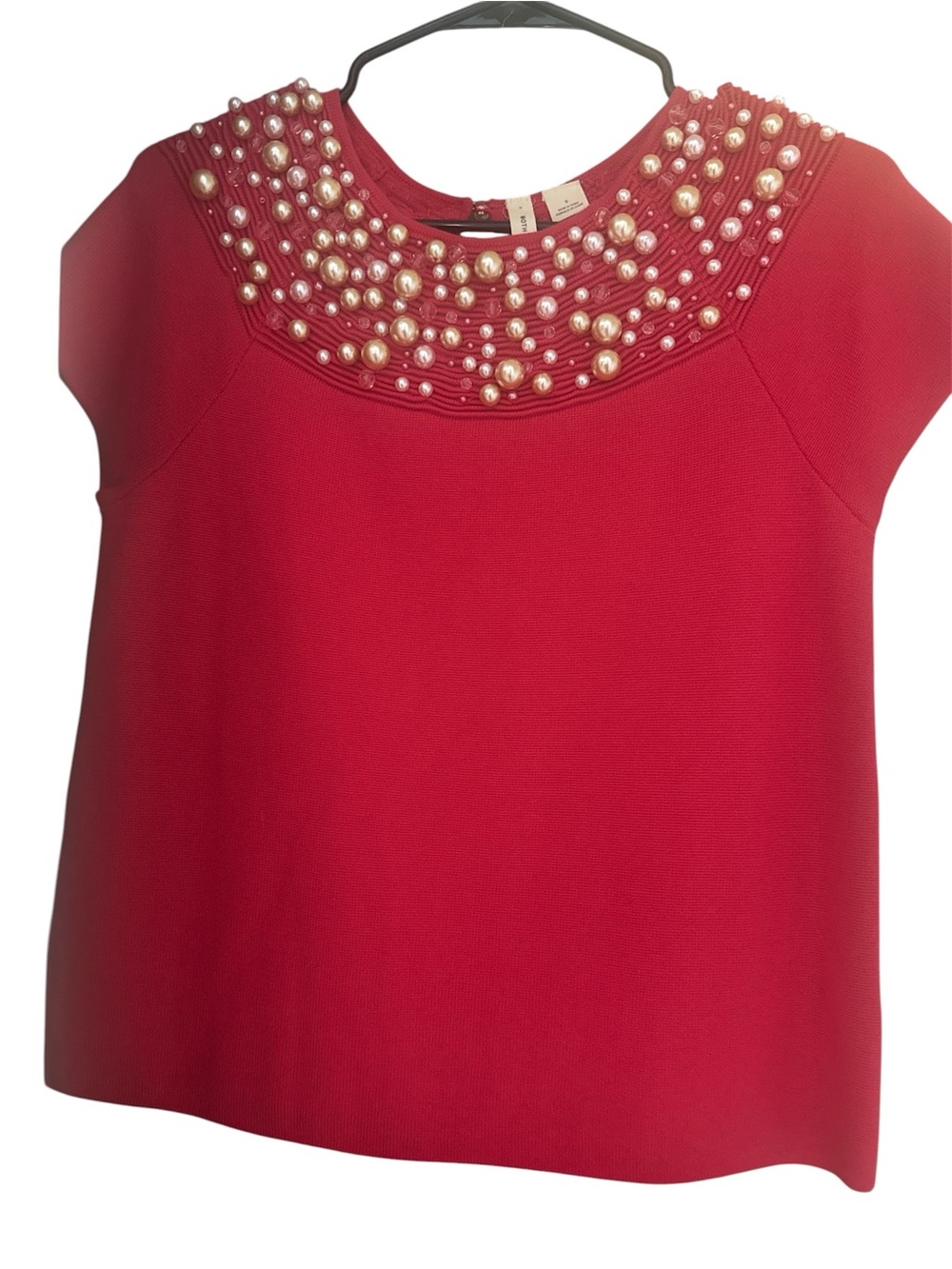 Anthropology Moth Embellished Pink Women's Top - Classic Pearl Neckline